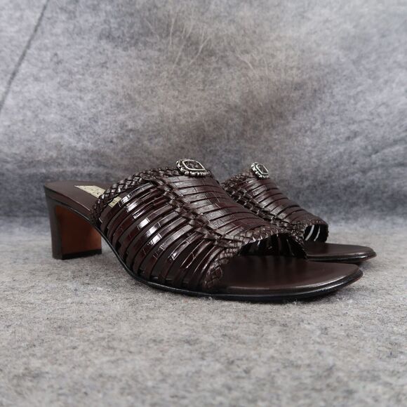Brighton Shoes Womens 8.5 Sandals Block Heel Slide Woven Leather Flirty Classic - Picture 1 of 15